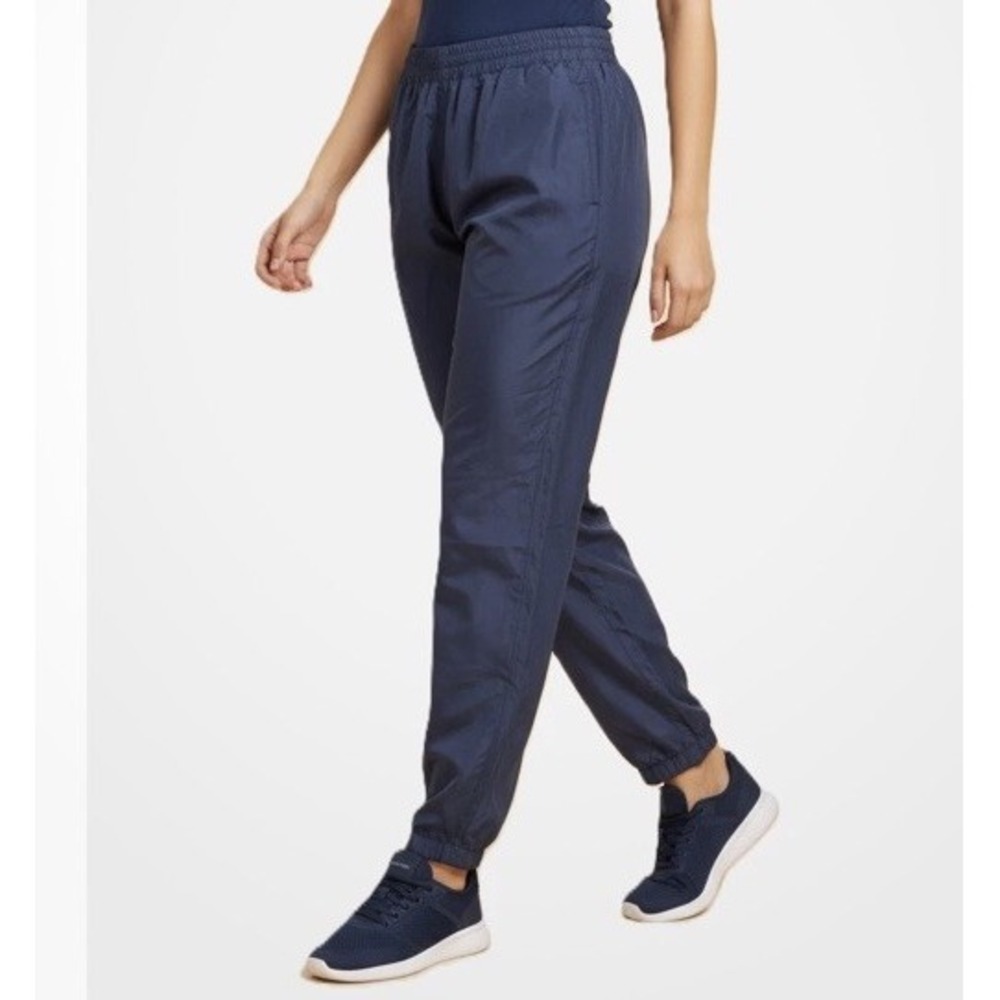Vtg 90s Bogari Silk Track Pants Joggers XL Navy Elastic Waist Ankle Zip Classic
